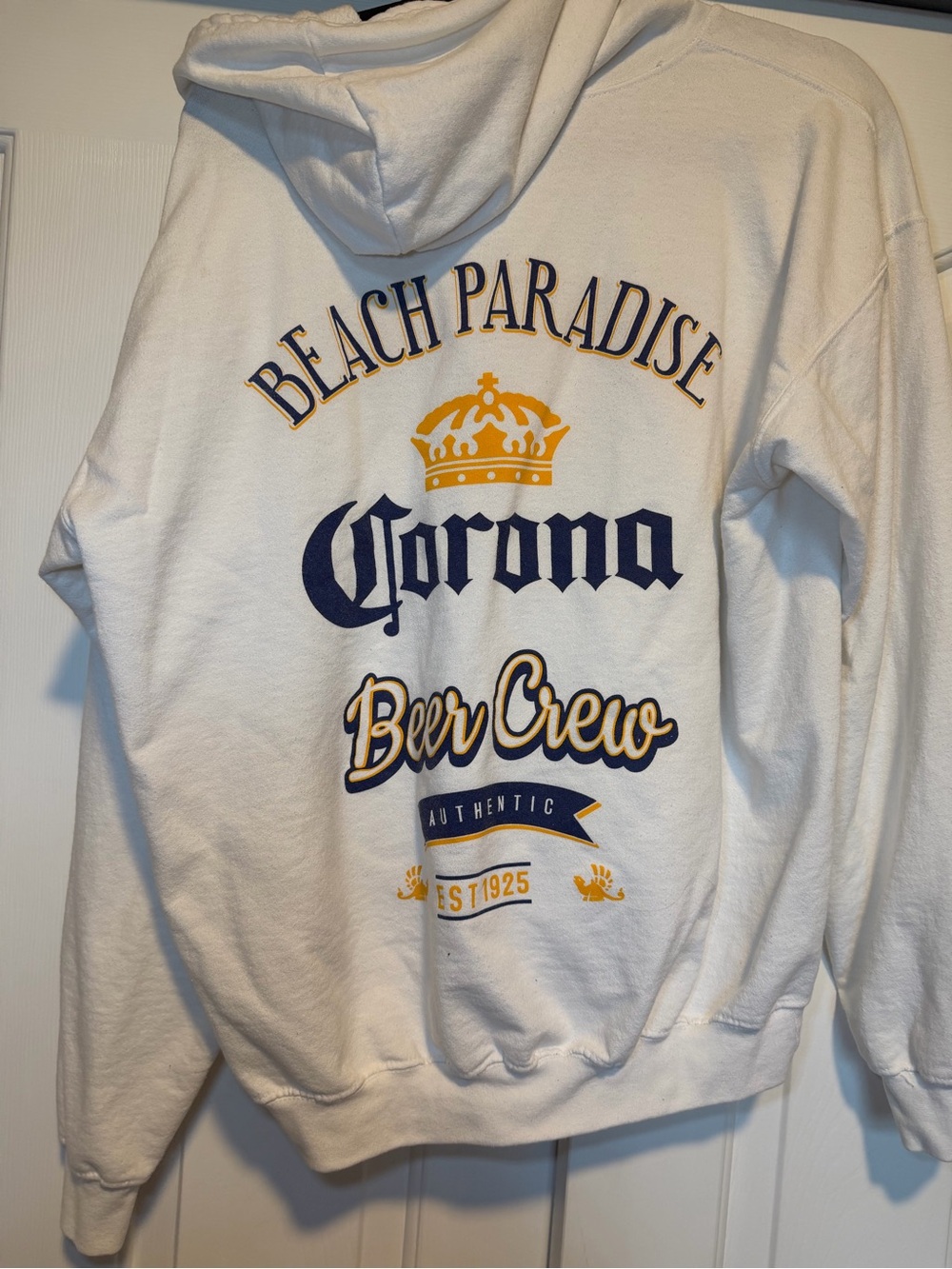 Corona White Hoodie with Navy & Gold Beach Paradise Graphic